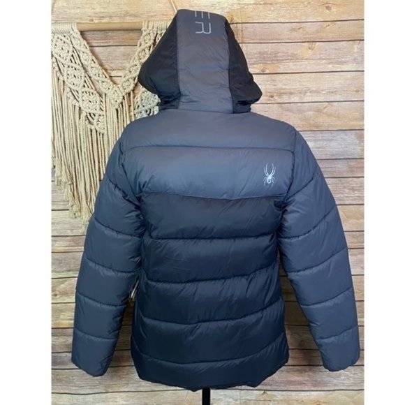Spyder | ‘Circuit’ Black & Grey Water Repellent Rain & Snow Hooded Puffer Jacket - Picture 7 of 14